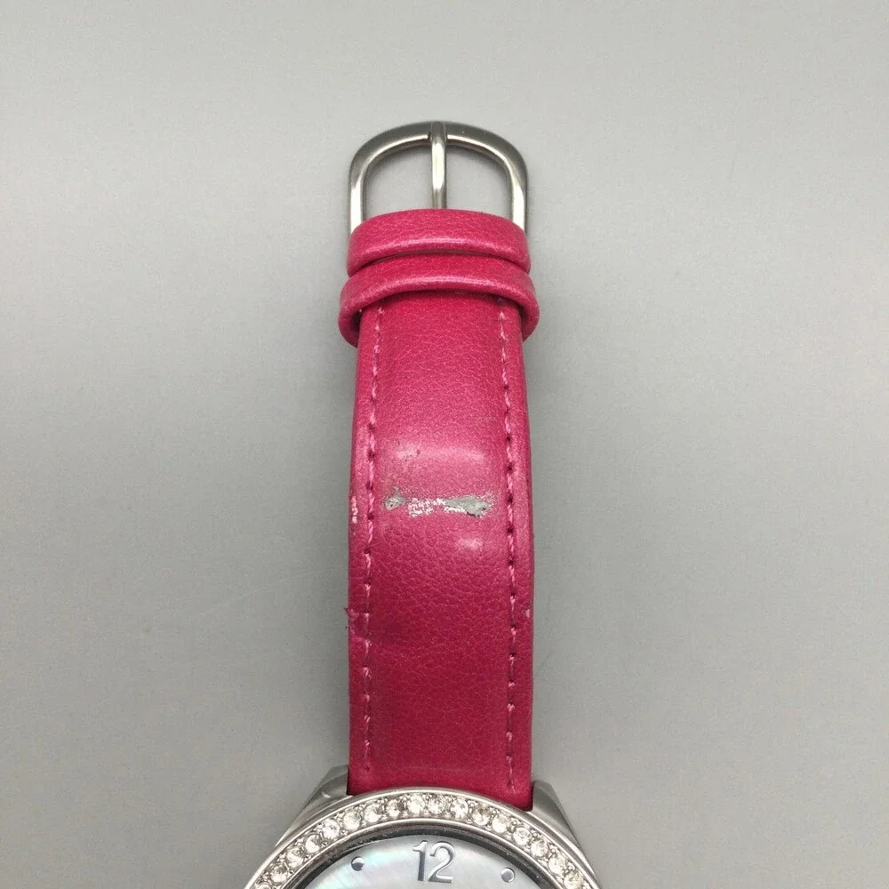 Disney Minnie Mouse Womens Watch 40mm MOP Dial Pink Leather MN1044 New Battery